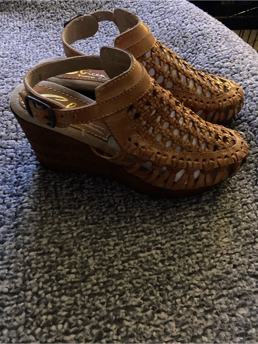 Sbicca Tan Woven Leather Wedge Sandals